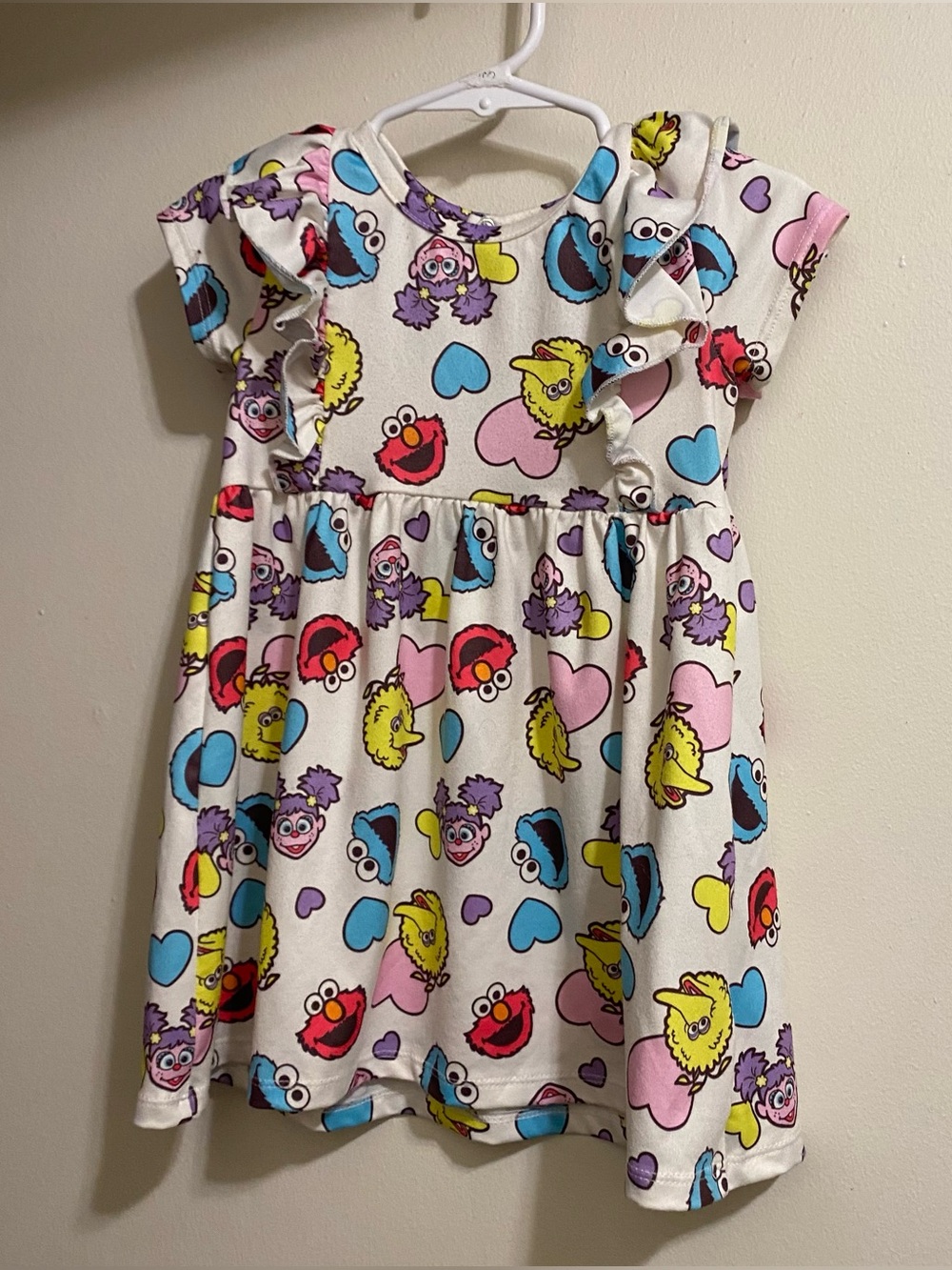 Sesame Street Baby Girls Dress 18 Mo Months Character Print White Elmo Patches